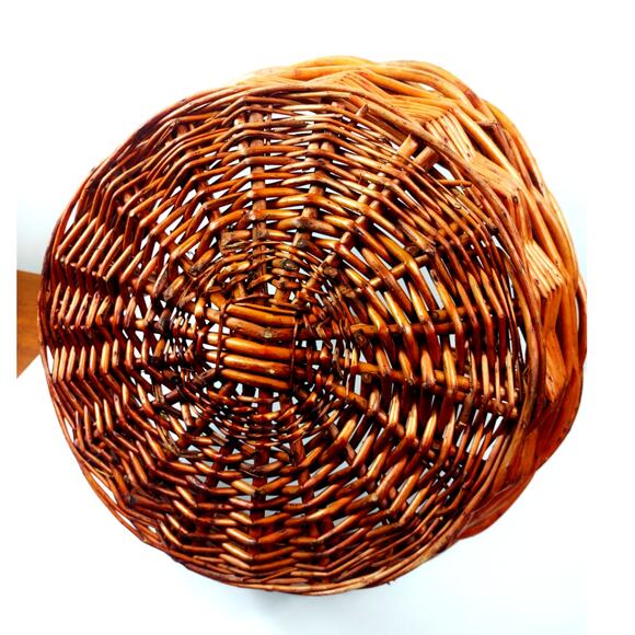 Large Rustic Woven Rattan Handled Basket Twisted Handle 19" Heavy Duty Farmhouse - Picture 6 of 9